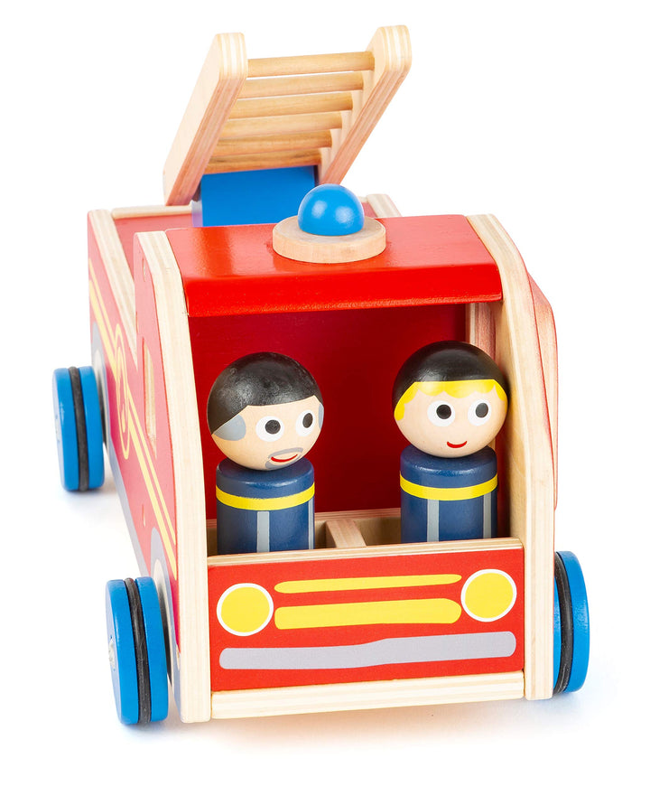 Feuerwehrauto Holz mit Leiter und 2 Spielfiguren ab 3 Jahre - Bild 3