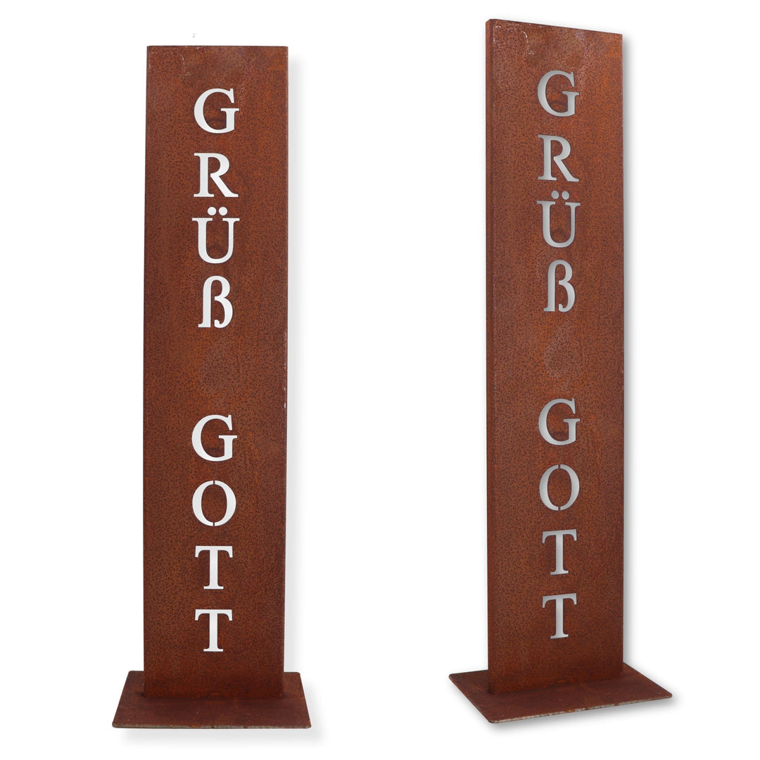 Cortenstahl Stele Grüss Gott 71 cm mit Bodenplatte Haustür Deko - Bild 2