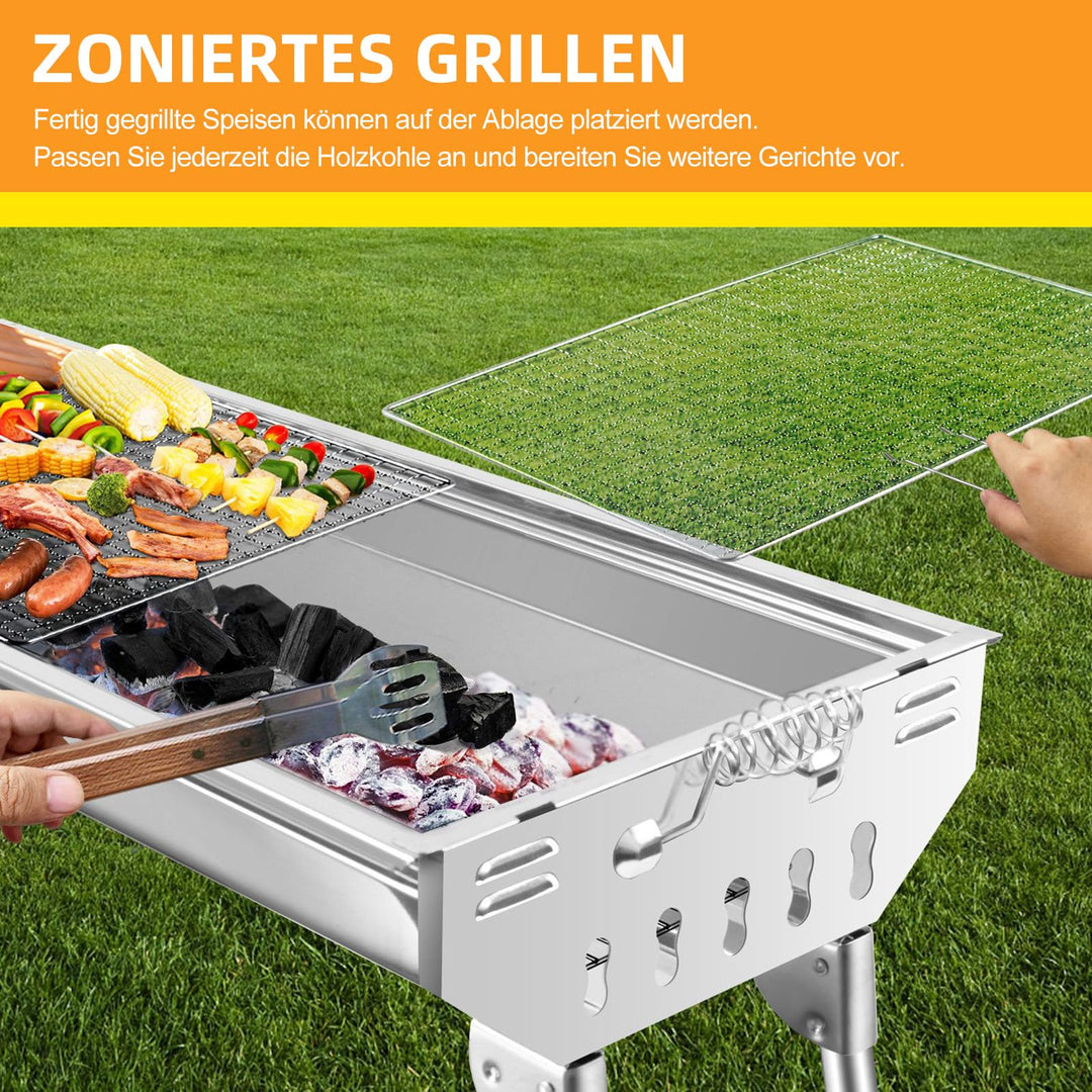 Holzkohlegrill Edelstahl klappbar 74x34x72 cm für 5–10 Personen - Bild 4