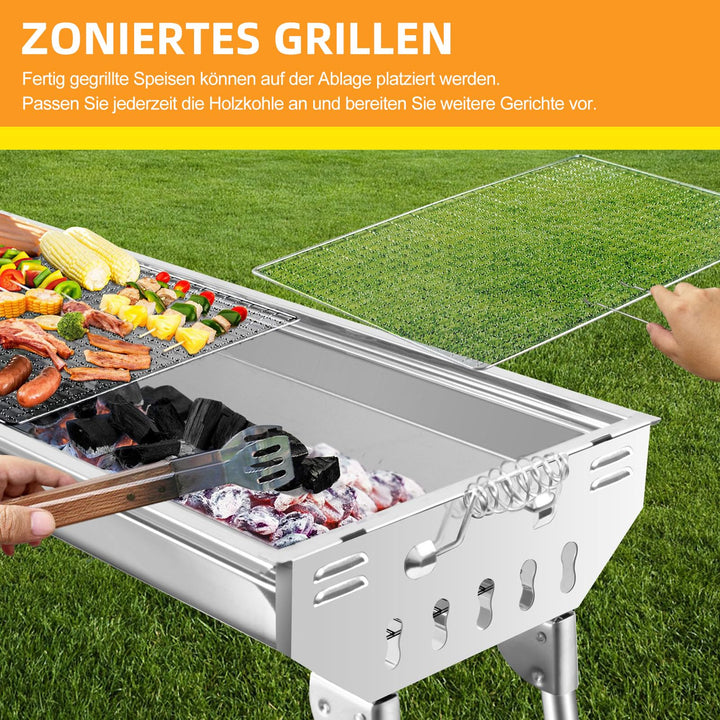 Holzkohlegrill Edelstahl klappbar 74x34x72 cm für 5–10 Personen - Bild 4