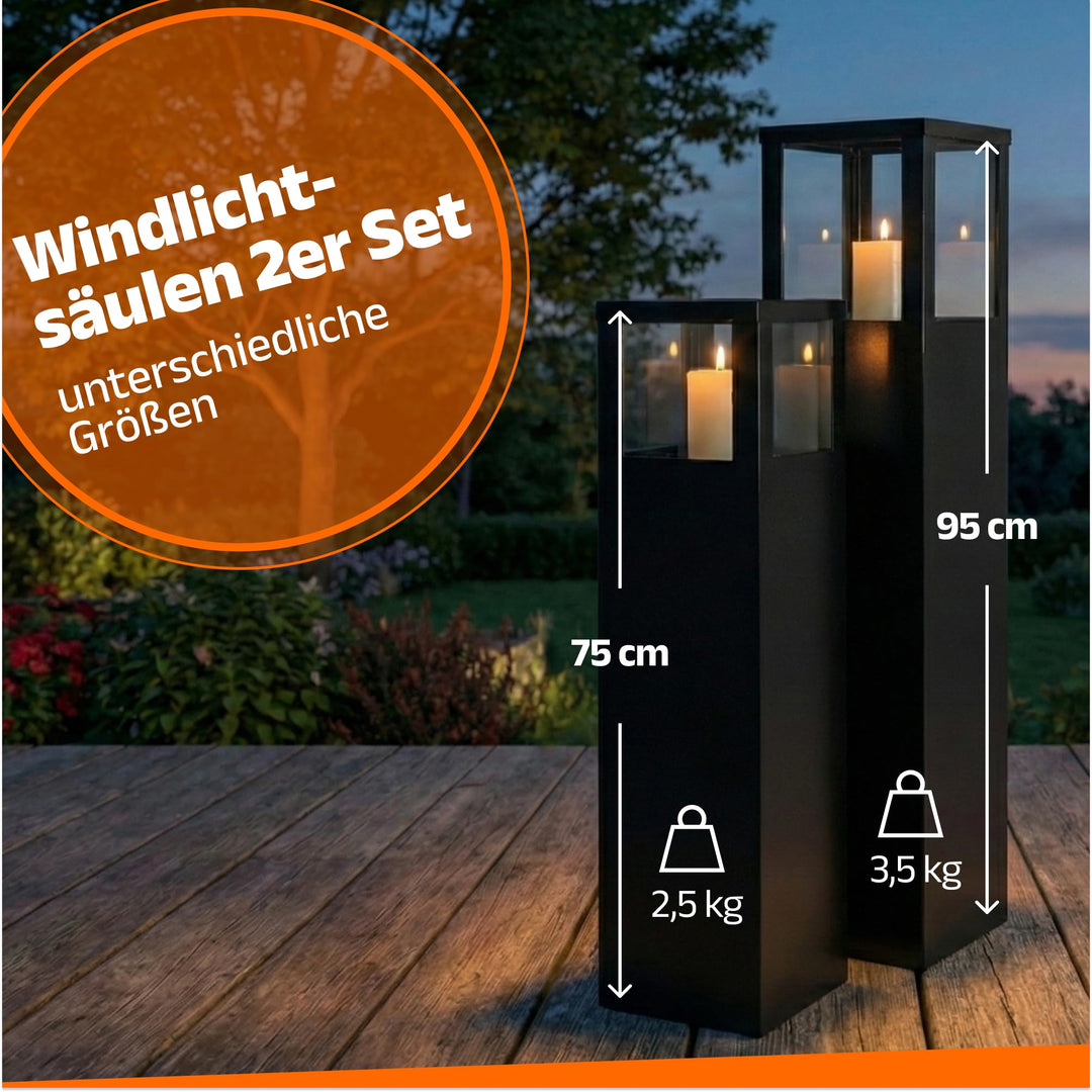 Windlichtsäule Anthrazit Rostoptik 2er Set 95cm + 75cm Garten - Bild 4
