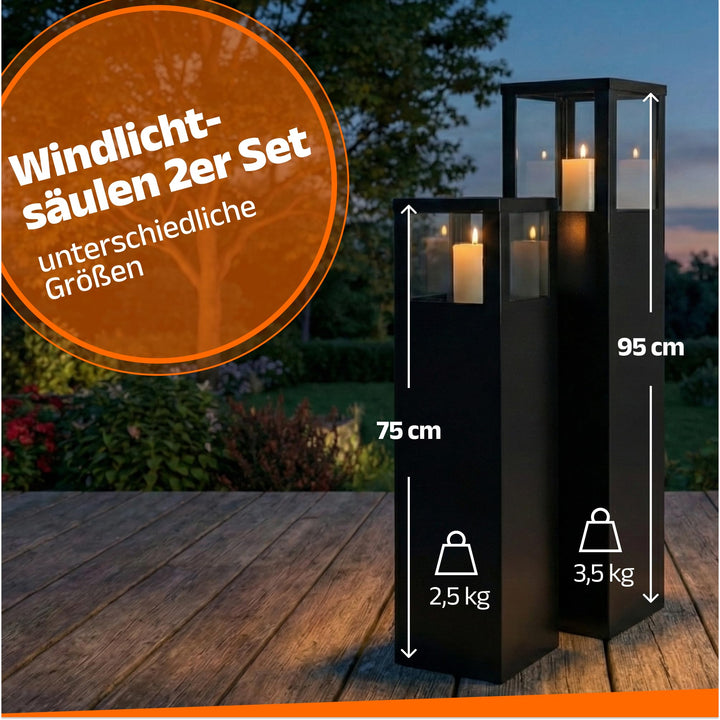 Windlichtsäule Anthrazit Rostoptik 2er Set 95cm + 75cm Garten - Bild 4