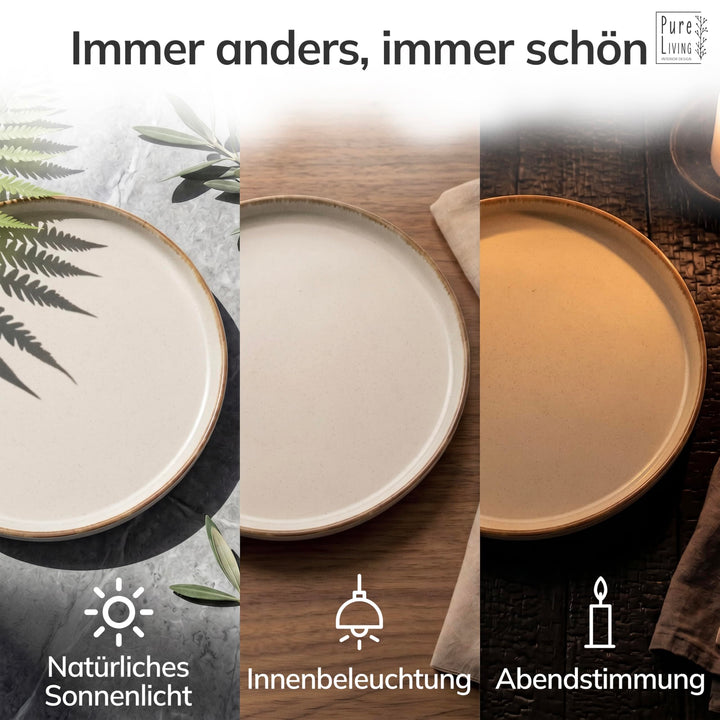 Steingut Geschirrset 48-tlg. für 12 Personen Landhaus-Stil Beige - Bild 9