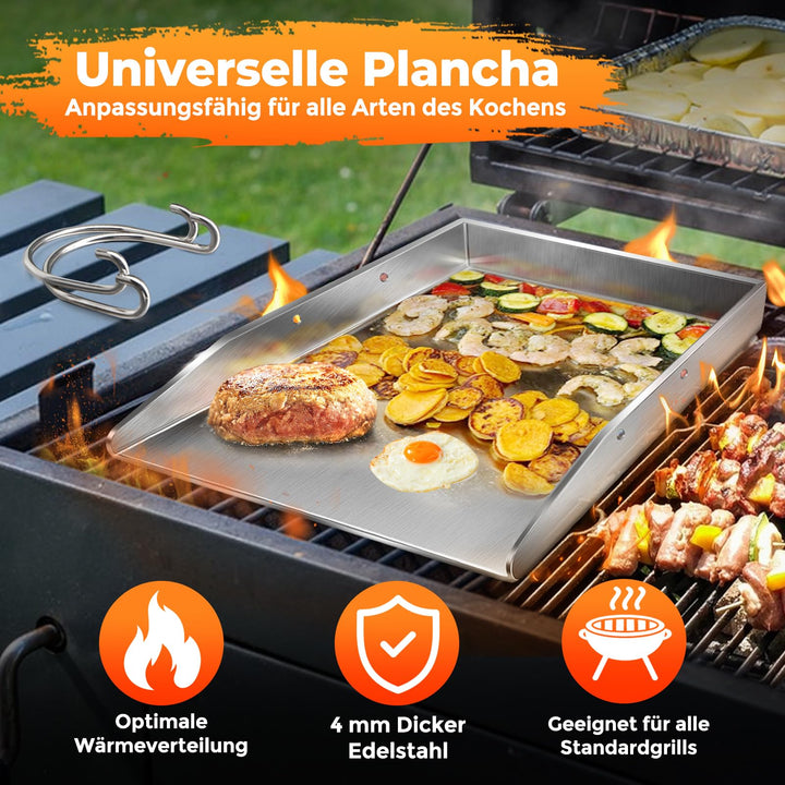 Grillplatte Plancha Edelstahl 4mm 40x30cm mit 2 Grillspachtel - Bild 8