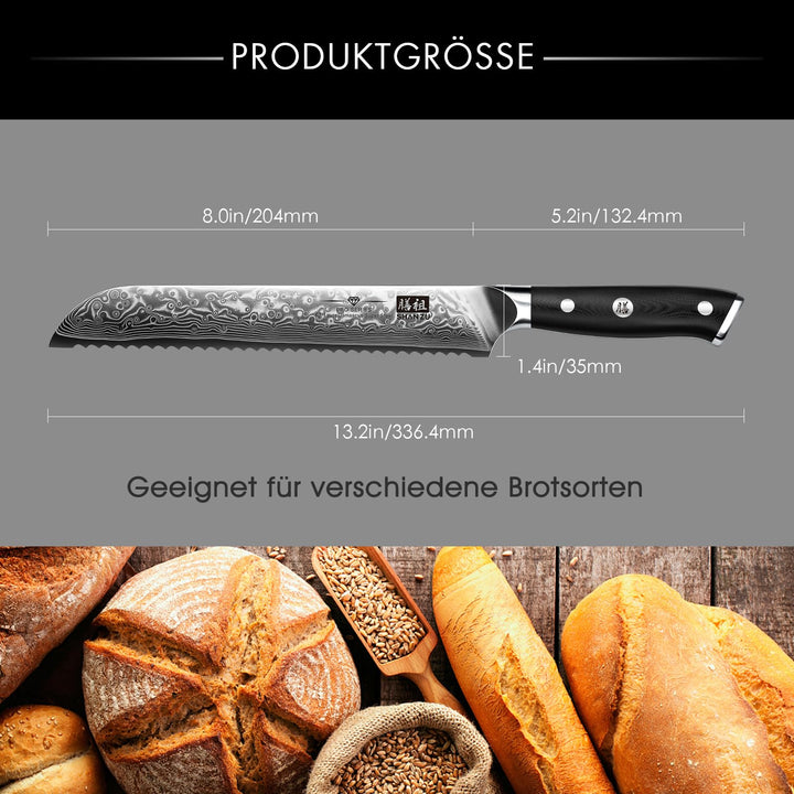 Damastmesser Brotmesser 20cm Wellenschliff 67 Lagen G10-Griff - Bild 5