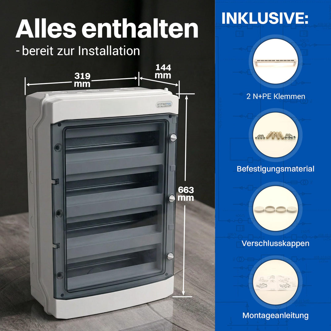 Aufputz-Verteilerkasten IP65 4-reihig 48 Module für Aussen &amp; Feuchtraum - Bild 3