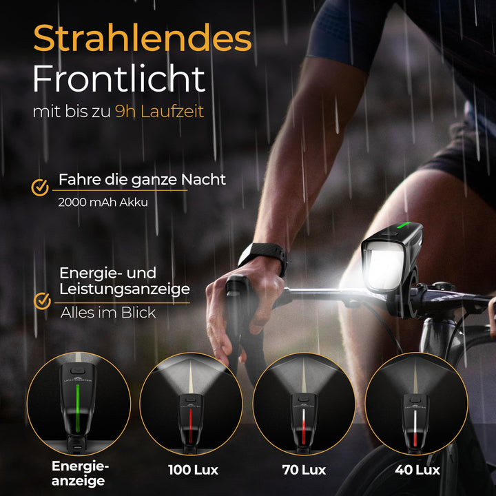 Fahrradlicht Set StVZO 100 Lux mit Bremslicht USB-C aufladbar - Bild 4