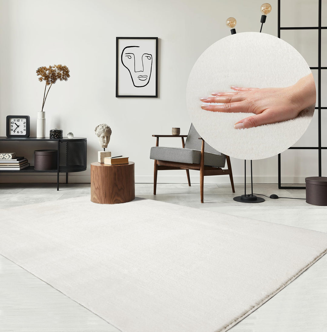 Teppich Felloptik Kurzflor 300x400 cm waschbar Anti-Rutsch Creme