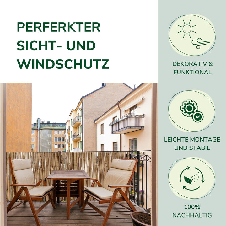 Schilfrohrmatte Sichtschutz Natur 1x6m für Balkon und Garten - Bild 3