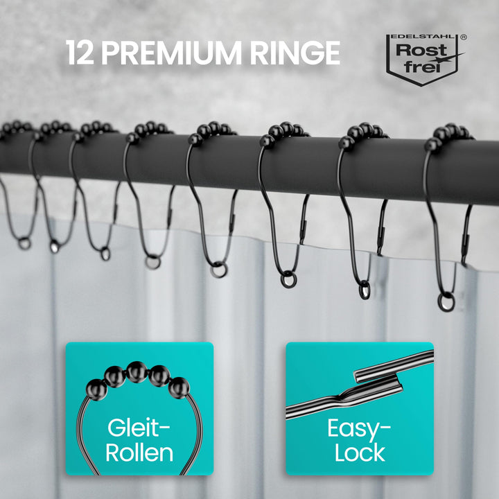 Duschvorhangstange L-Form U-Form 6-in-1 Aluminium mit 12 Ringen - Bild 5