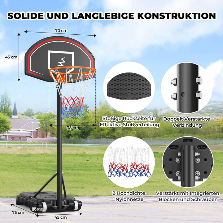 Basketballständer Kinder höhenverstellbar 110–210 cm mit Rollen - Bild 3