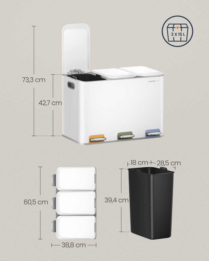 Mülltrennsystem Küche Stahl 3x15L mit Softclose-Deckel - Bild 5