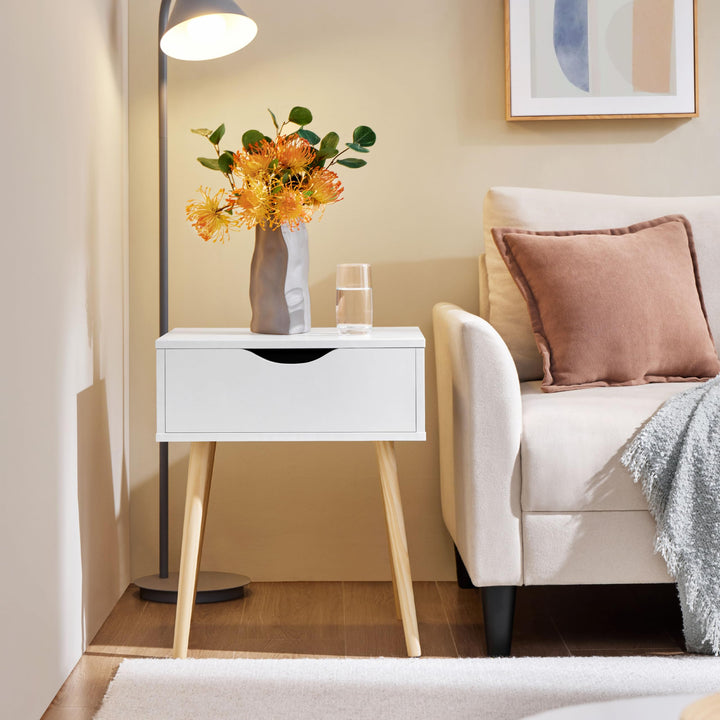 Nachttisch 2er-Set mit Schublade Skandinavisch MDF &amp; Massivholz Weiss - Bild 9