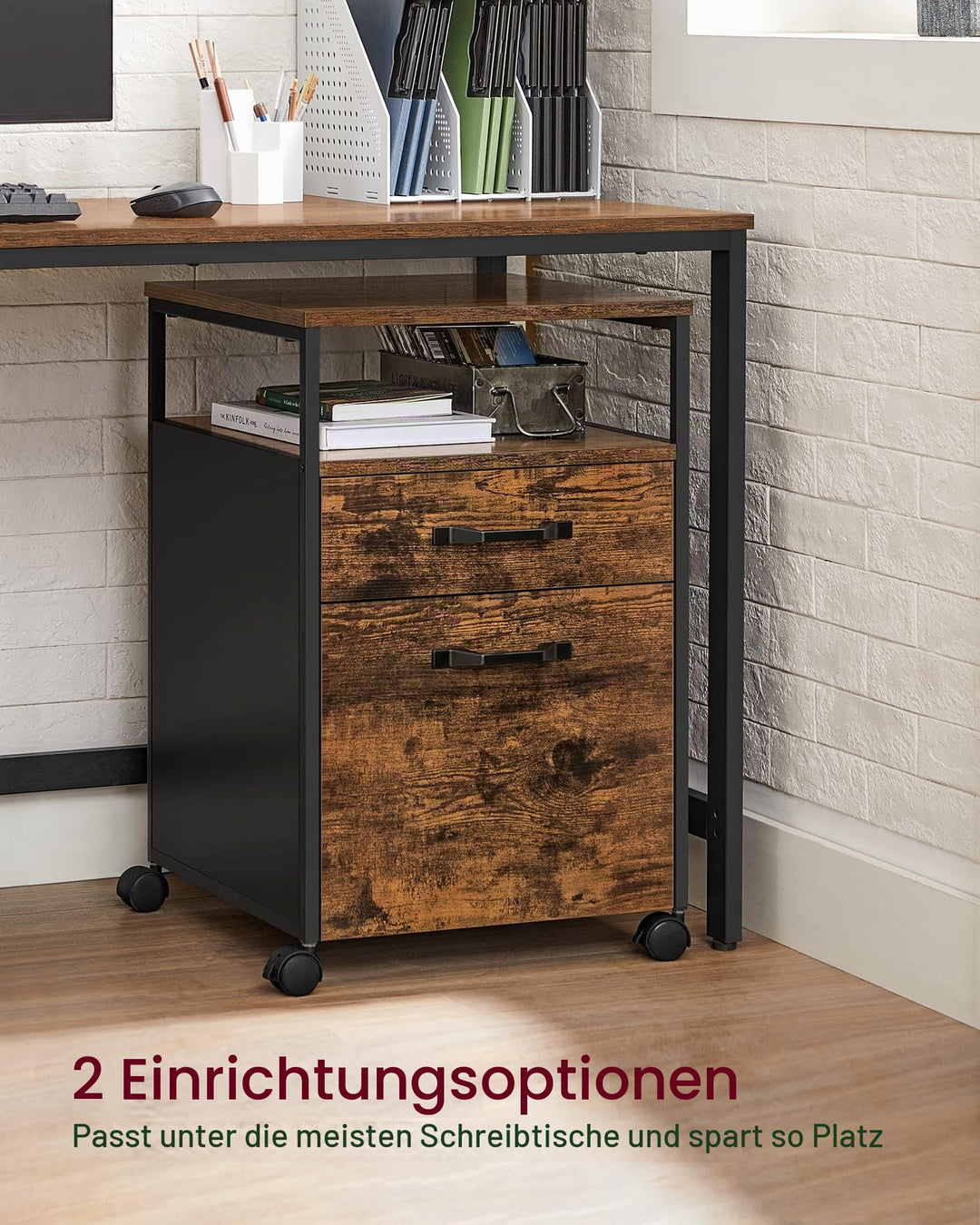 Rollcontainer mit 2 Schubladen und Rollen für Büro und Schreibtisch - Bild 9