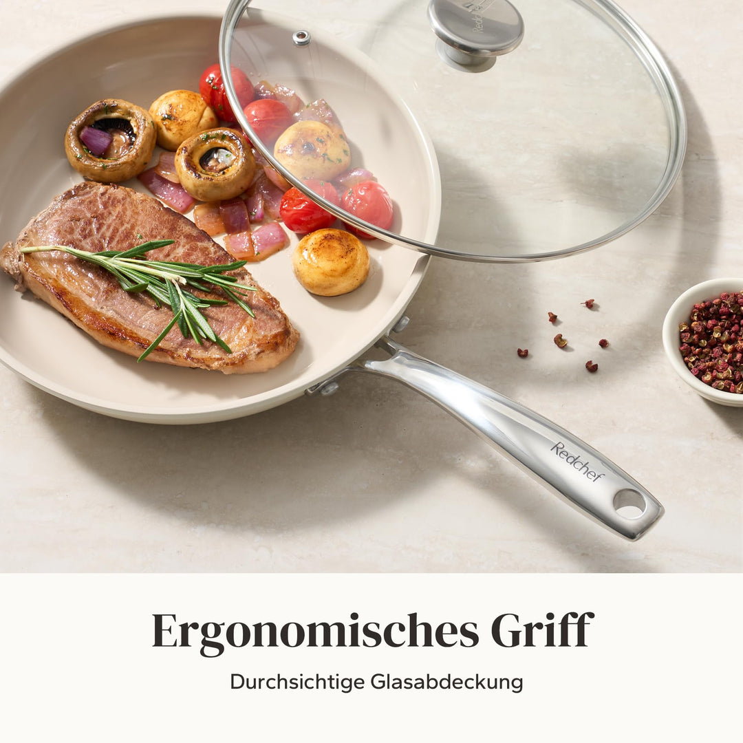 Keramik-Pfannenset 20/24/28 cm Induktion 6-teilig PTFE-frei beige - Bild 2