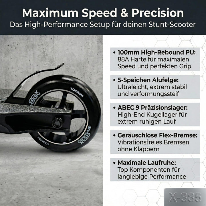 Stunt Scooter 100mm ALU-Kern ABEC9 Lager SCS Compression schwarz - Bild 4
