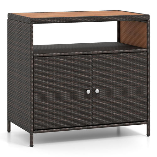 Gartenschrank Rattan mit Akazienholz-Ablage 2 Türen Outdoor