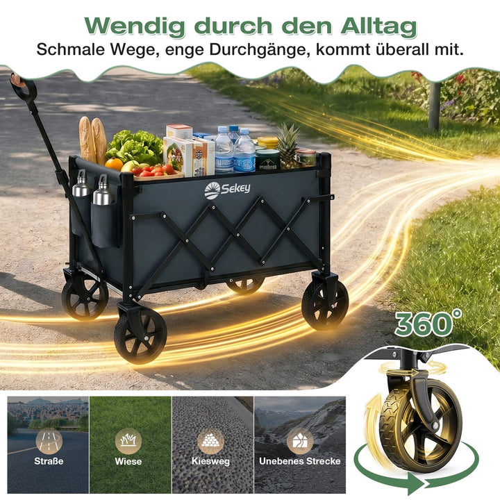 Bollerwagen faltbar 60L 80kg Tragkraft mit 360°-Rädern dunkelgrau - Bild 4