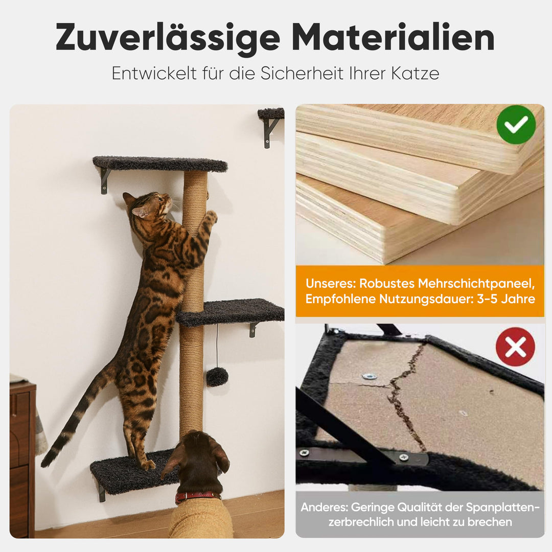 Katzen Kletterwand Set 10-teilig Multiplexholz mit Hängematte bis 18 kg - Bild 3