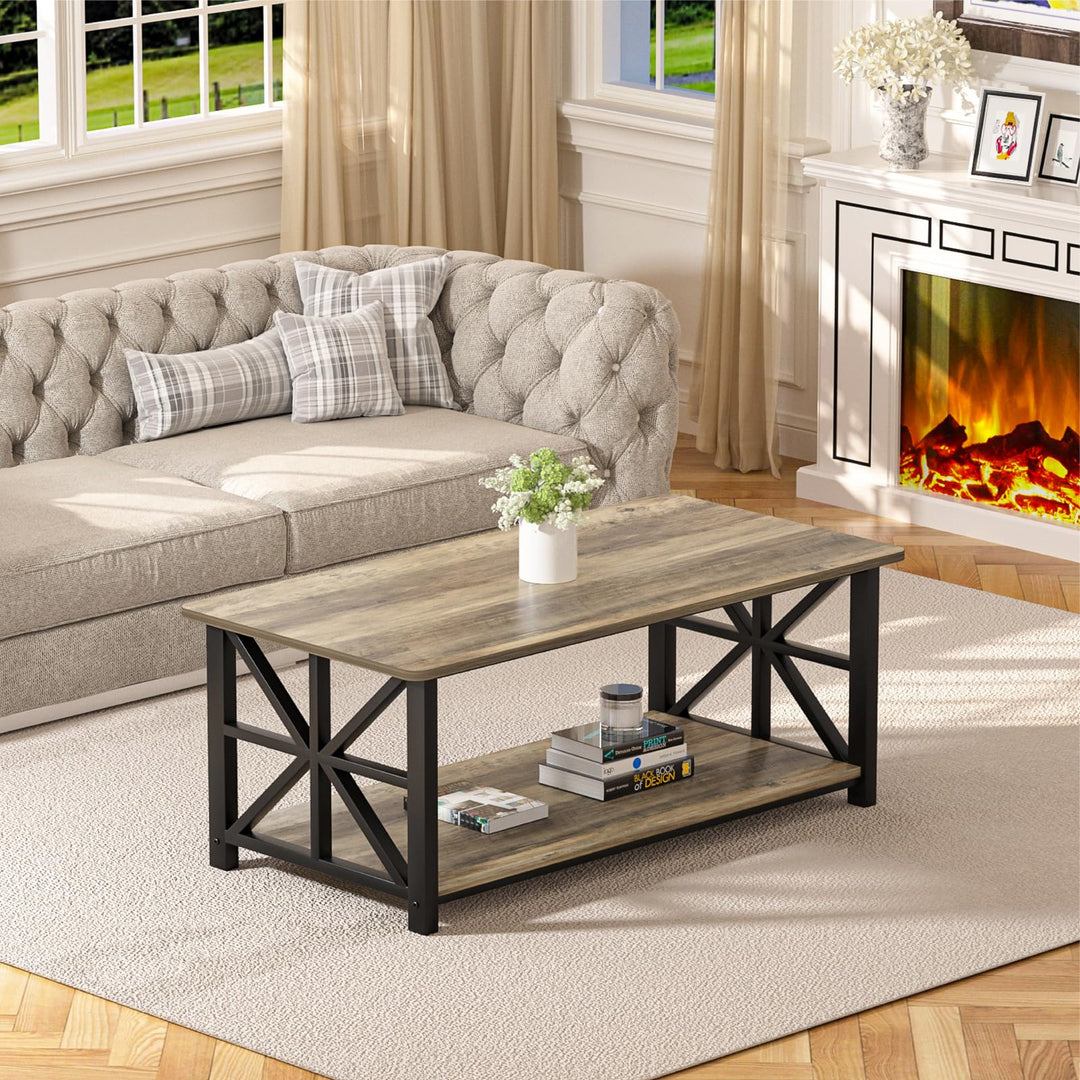 Couchtisch 100 cm mit Regal Sandeiche Grau Wohnzimmer rustikal - Bild 9