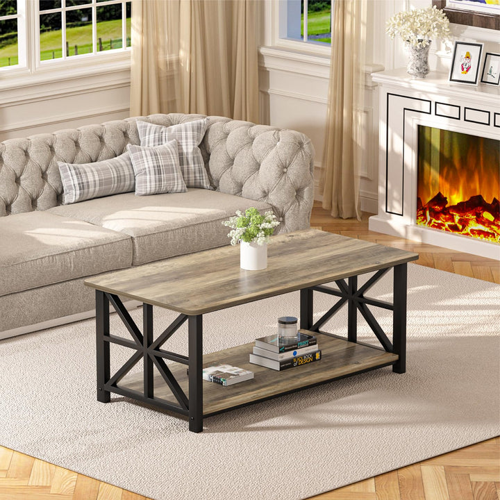 Couchtisch 100 cm mit Regal Sandeiche Grau Wohnzimmer rustikal - Bild 9