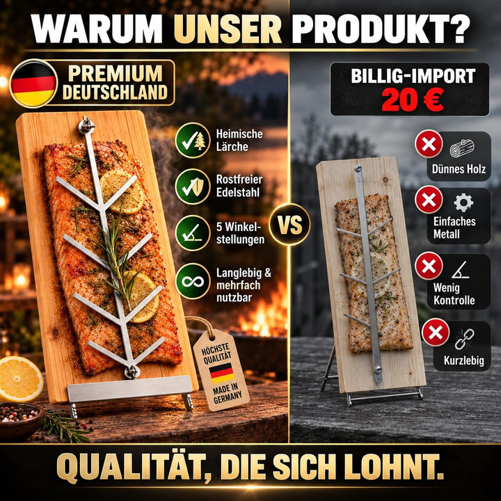Flammlachsbrett Lärchenholz 2er-Set mit Edelstahlhalterung für Feuerschale - Bild 3