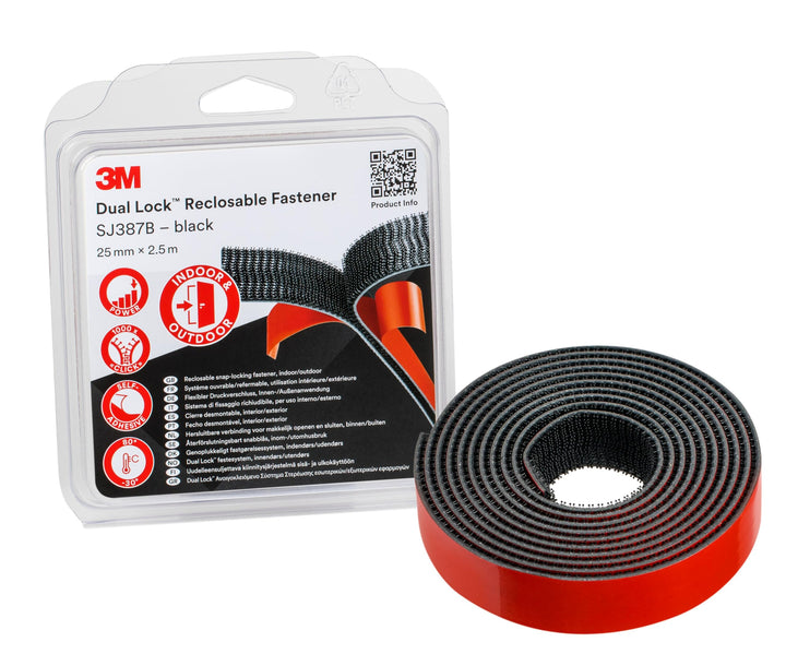 Dual Lock Druckverschluss Pilzkopf 25mm x 2.5m Schwarz Innen/Aussen