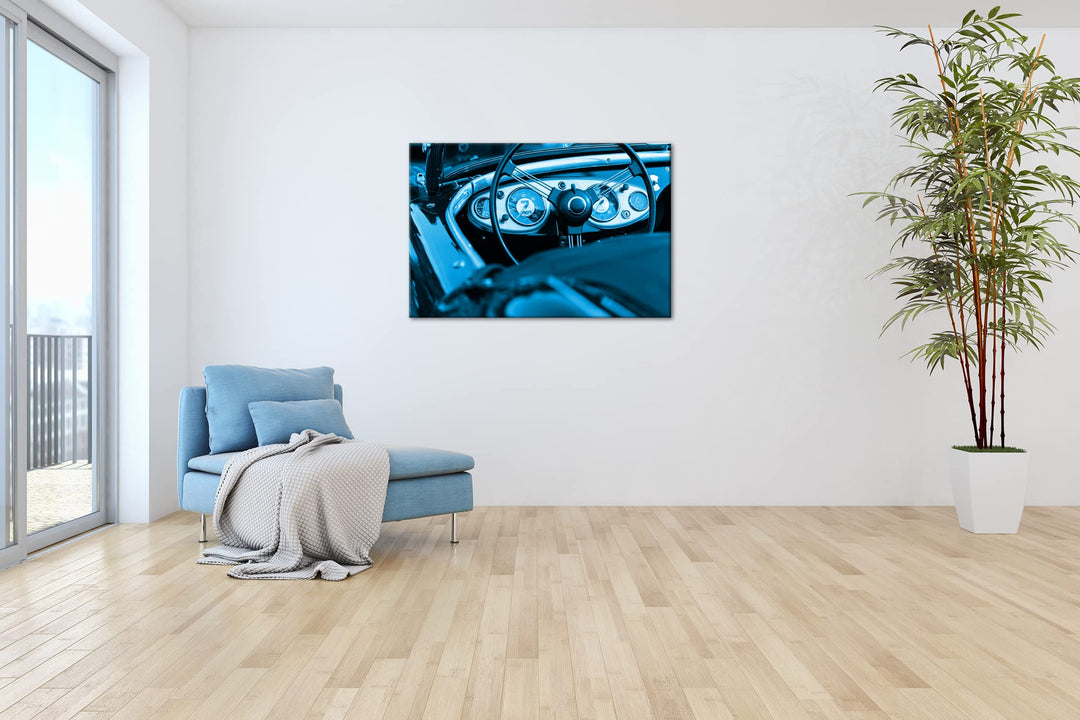 Leinwandbild Roter Cabrio Oldtimer 80x60 cm Blau Monochrom - Bild 4