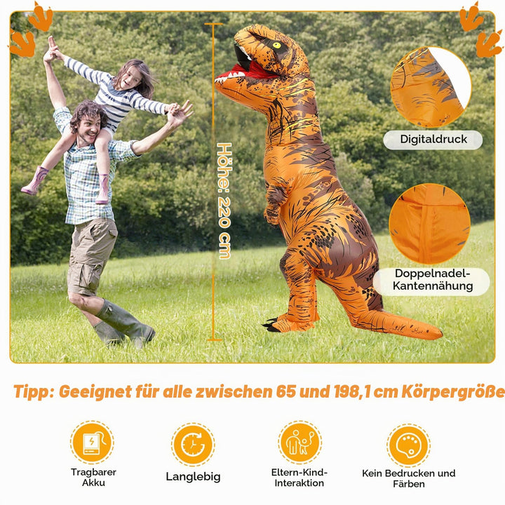 Aufblasbares T-Rex Kostüm für Erwachsene Braun 165–198 cm - Bild 2