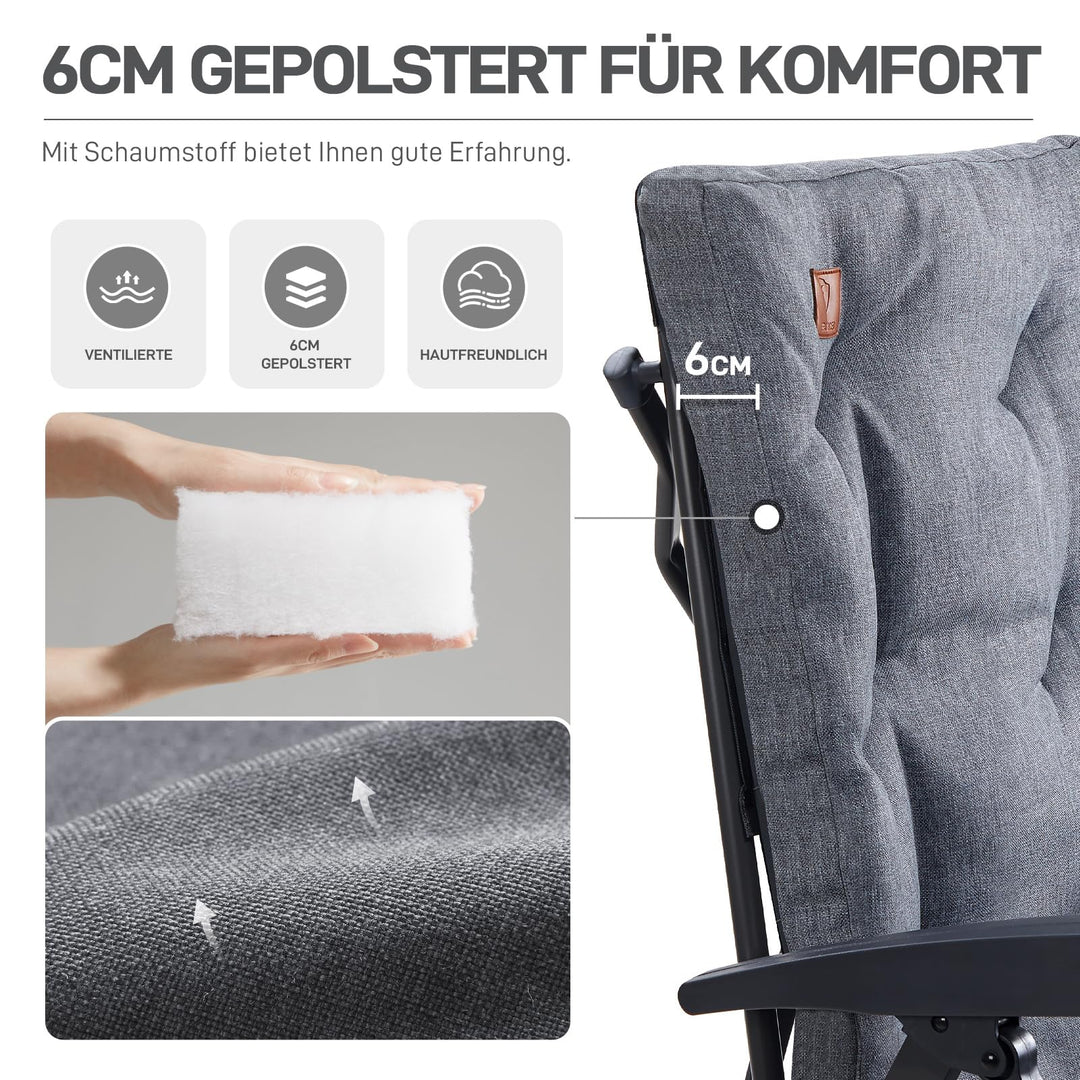 Campingstuhl faltbar gepolstert 2er-Set 150 kg Traglast grau - Bild 5