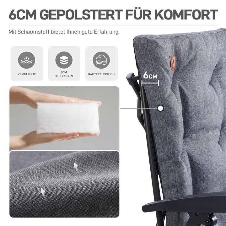 Campingstuhl faltbar gepolstert 2er-Set 150 kg Traglast grau - Bild 5