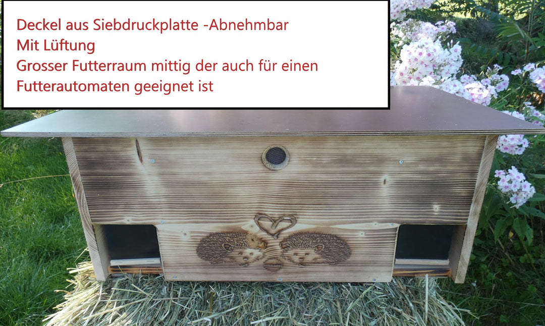 Igelfutterhaus XXL 80x40x32cm Vollholz mit Rattenklappe - Bild 2