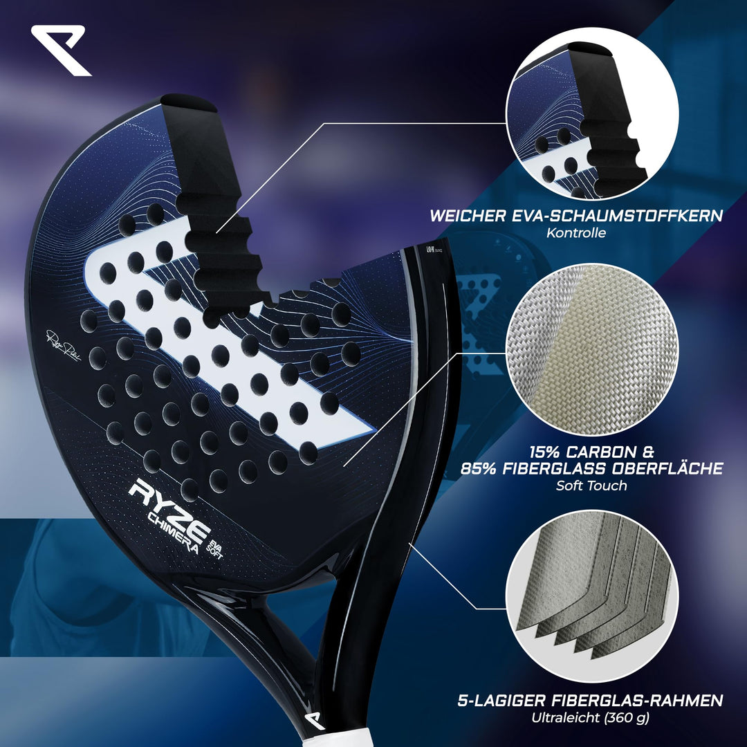 Padel Schläger Kohlefaser &amp; Fiberglas ultraleicht 360g Unisex - Bild 4