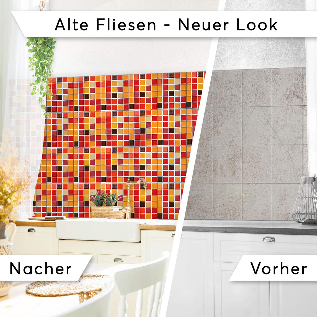 Klebefliesen Mosaik Rot-Orange Vinyl 20x25 cm 48er-Set - Bild 3