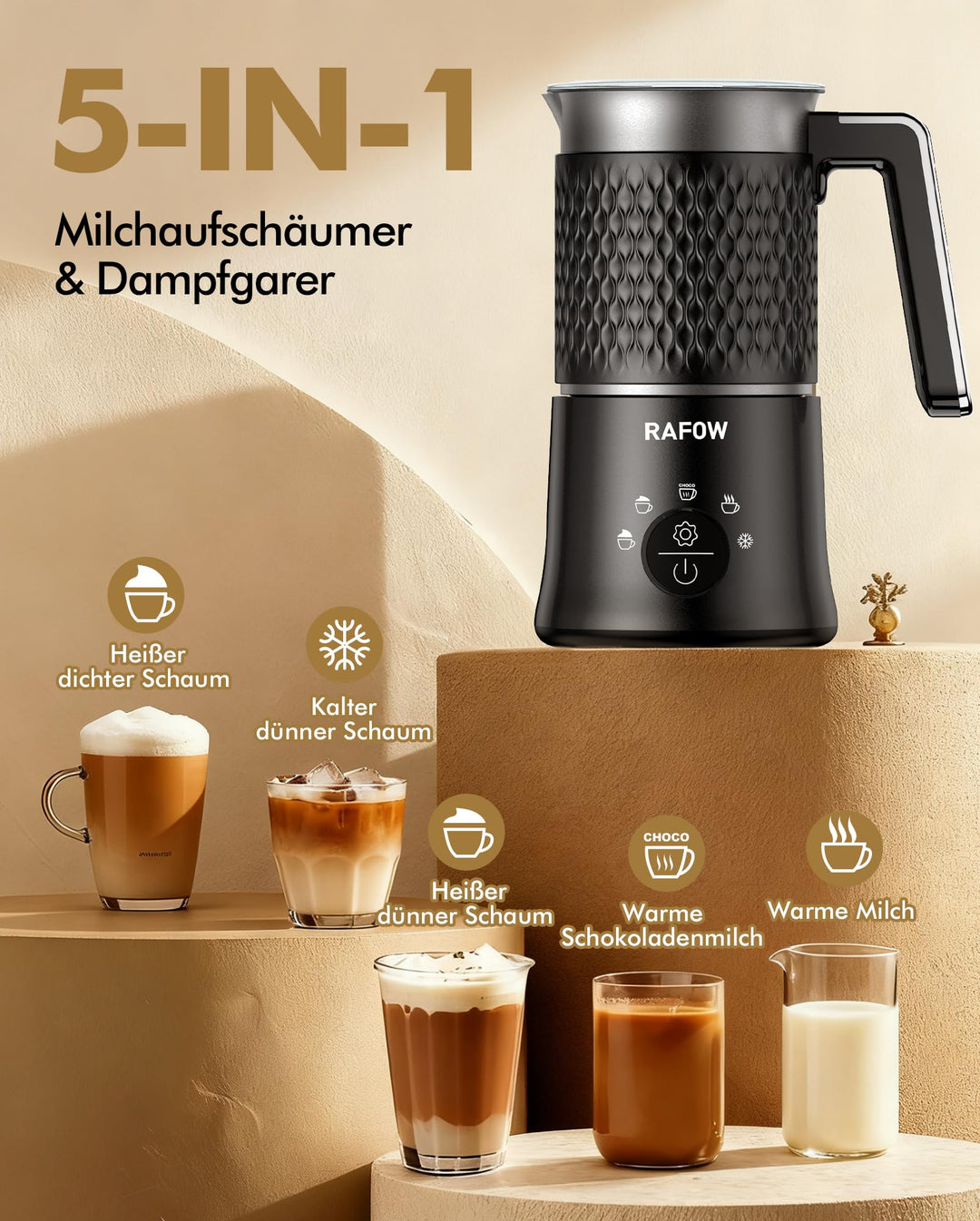Milchaufschäumer Elektrisch 5-in-1 350ml für Cappuccino und Latte - Bild 2