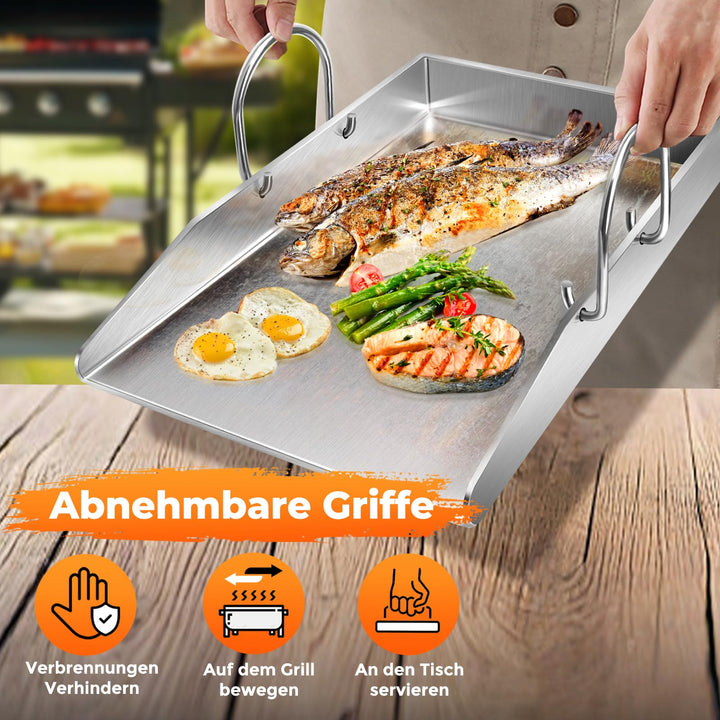 Grillplatte Plancha Edelstahl 4mm 40x30cm mit 2 Grillspachtel - Bild 7