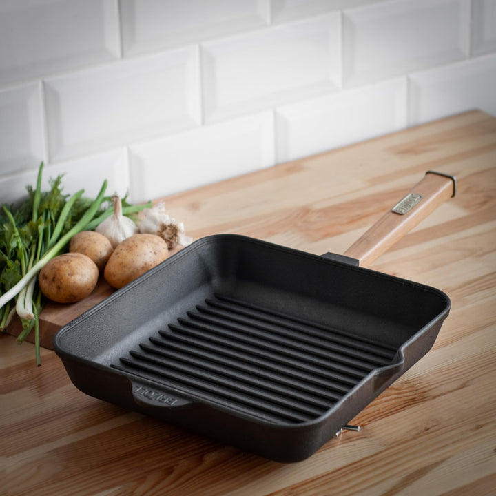 Gusseisen-Grillpfanne quadratisch 28x28 cm mit abnehmbarem Griff Induktion - Bild 6