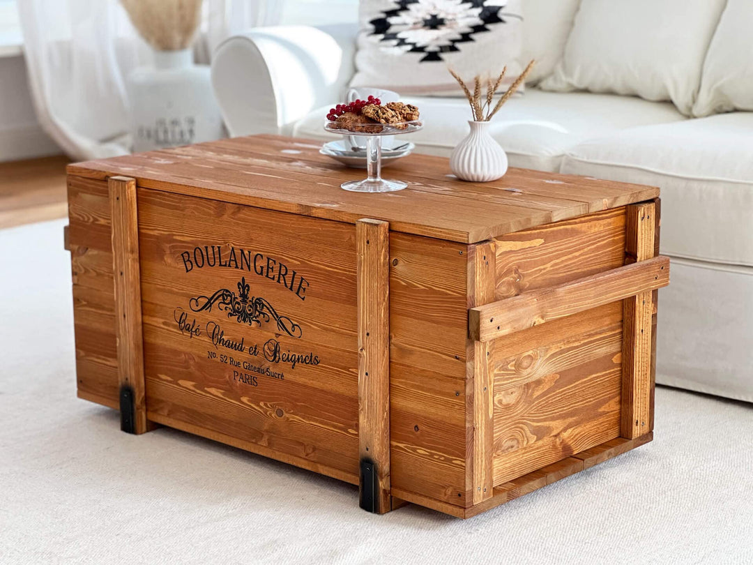 Truhen-Couchtisch Massivholz Vintage Shabby Chic mit Stauraum Deckel - Bild 2