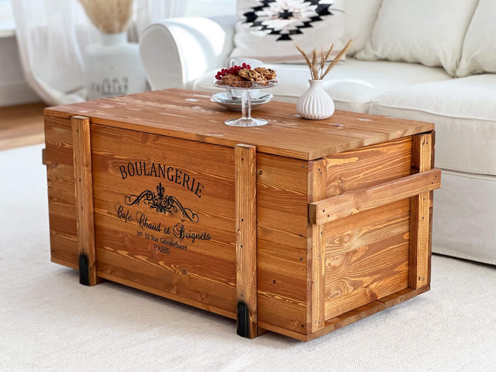 Truhen-Couchtisch Massivholz Vintage Shabby Chic mit Stauraum Deckel - Bild 2