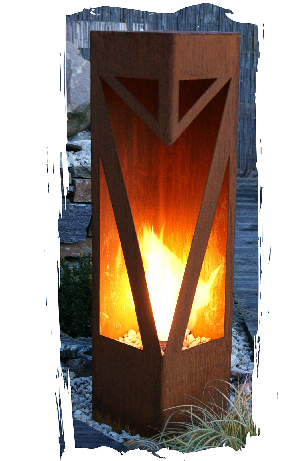 Feuersäule Edelrost Metall für Brenngel &amp; Bioethanol 25x25x100cm