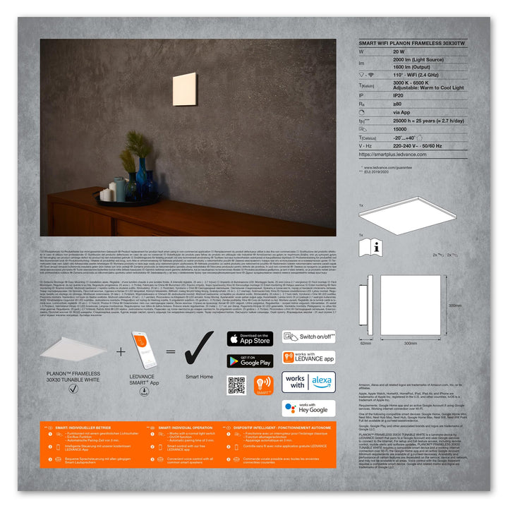Smart Deckenleuchte LED dimmbar 30x30 cm Tunable White WiFi - Bild 12