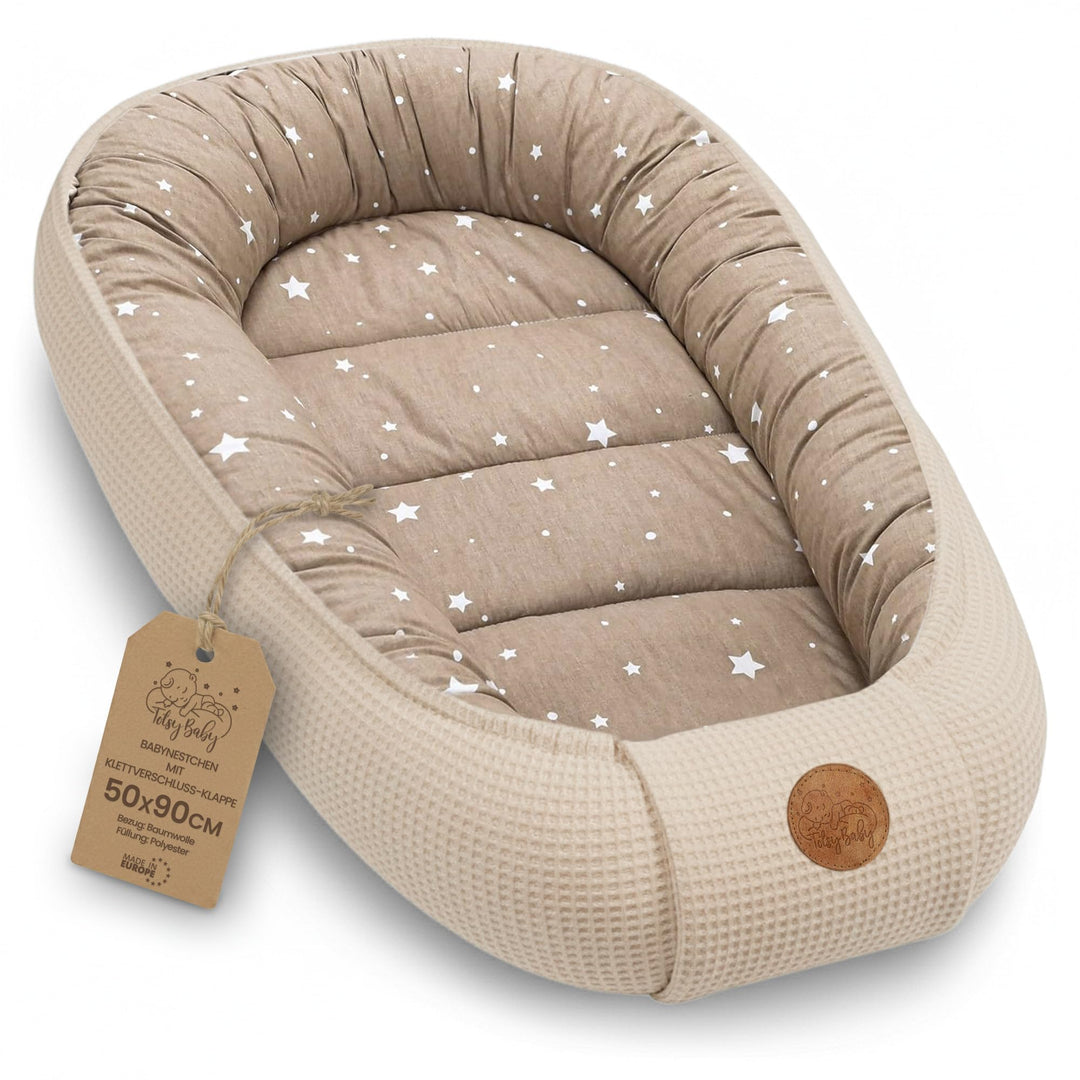 Babynest Waffelpique &amp; Baumwolle atmungsaktiv für Neugeborene Beige