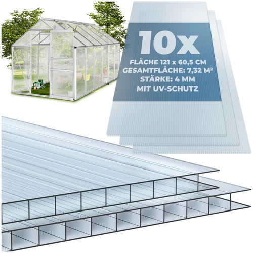 Polycarbonat Doppelstegplatten 10er Set UV-beständig 121x60,5 cm