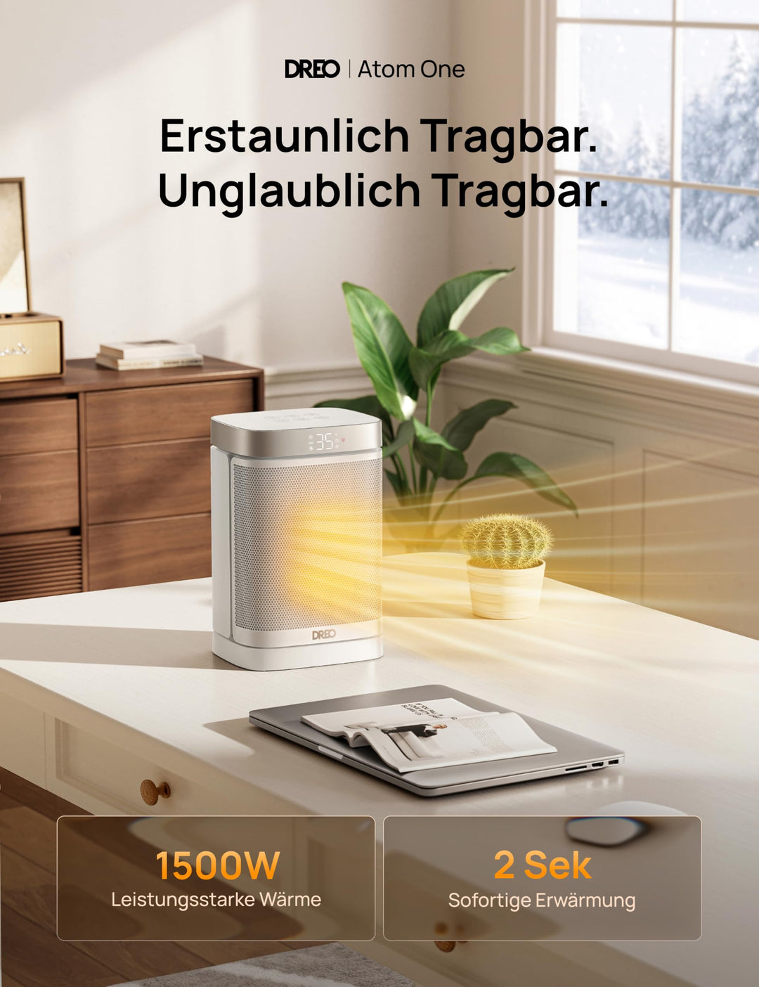 Heizlüfter Klein PTC-Keramik 1500W mit Thermostat und Oszillation - Bild 2