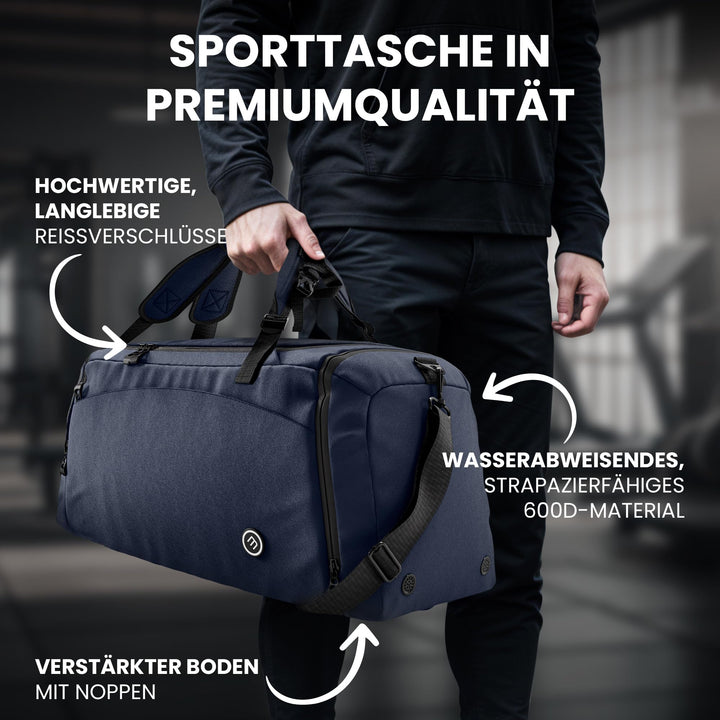 Sporttasche 40 L mit Rucksackfunktion, Schuh- und Nassfach, Blau - Bild 5