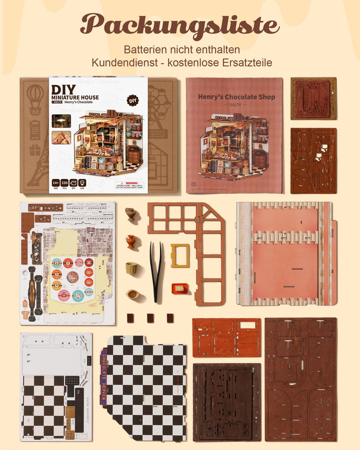 Miniatur Haus Bausatz Schokoladenladen 330 Teile ohne Kleber - Bild 6