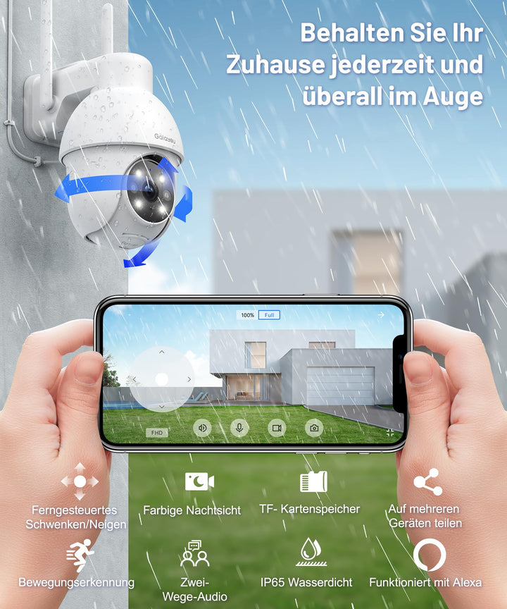 Überwachungskamera Aussen 2K WLAN PTZ mit Nachtsicht und 2-Wege-Audio - Bild 3