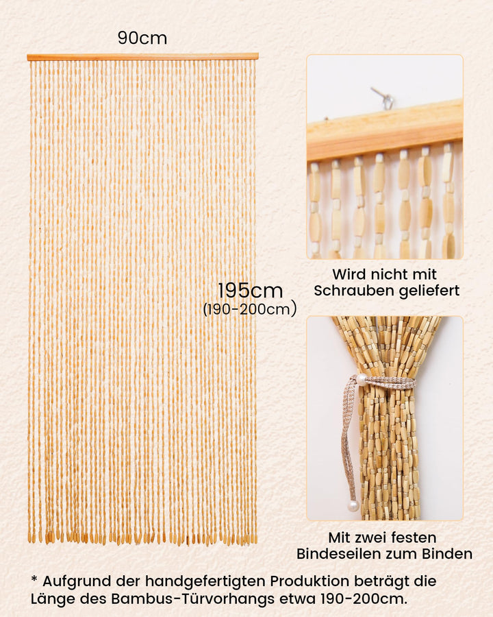 Holzperlenvorhang Beige 90x200cm 52 Stränge als Raumteiler - Bild 5