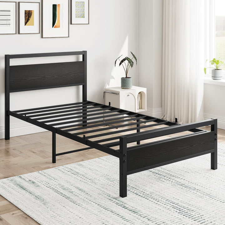 Metallbett Einzelbett 90x200 mit Kopfteil Stahl Schwarz