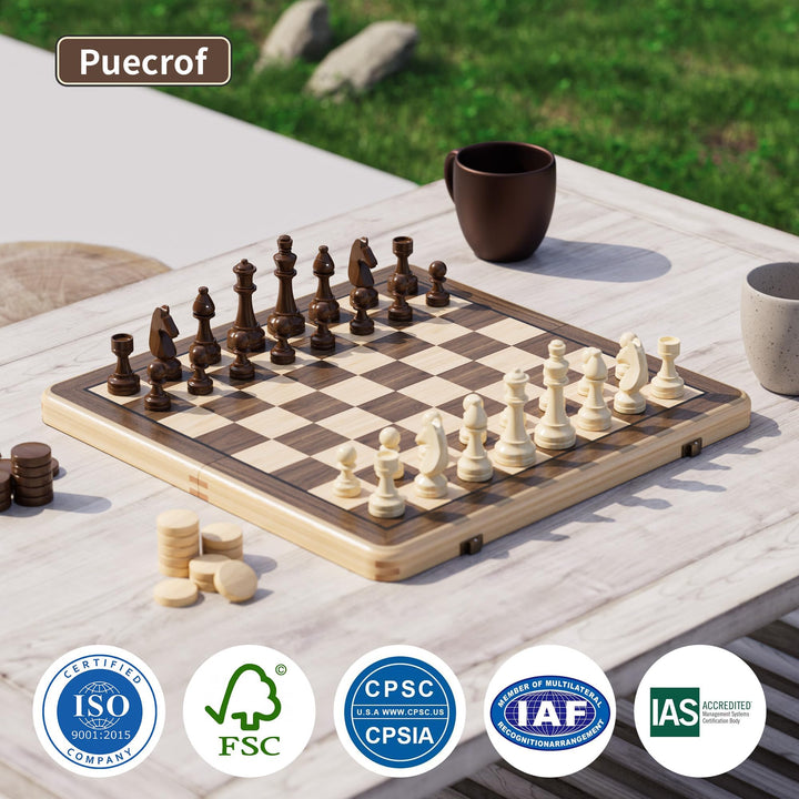 Schach- und Dame-Set Holz 2-in-1 klappbar 38 cm mit Staunton-Figuren - Bild 7